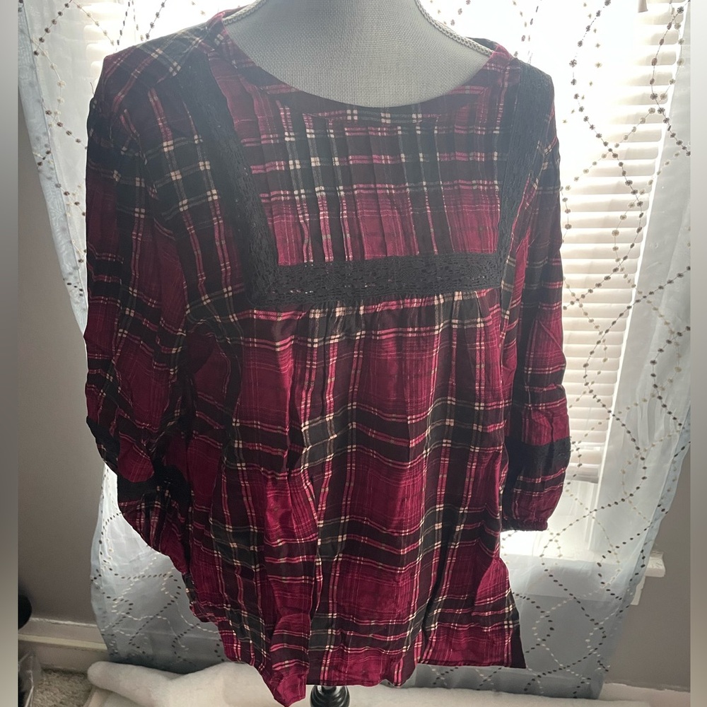 Maurices Red Plaid Blouse
